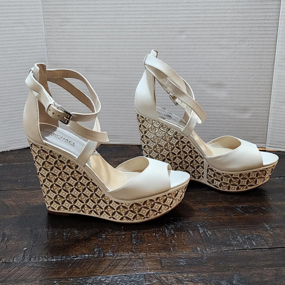 Michael Kors white and gold sky high platform Wedge size 11